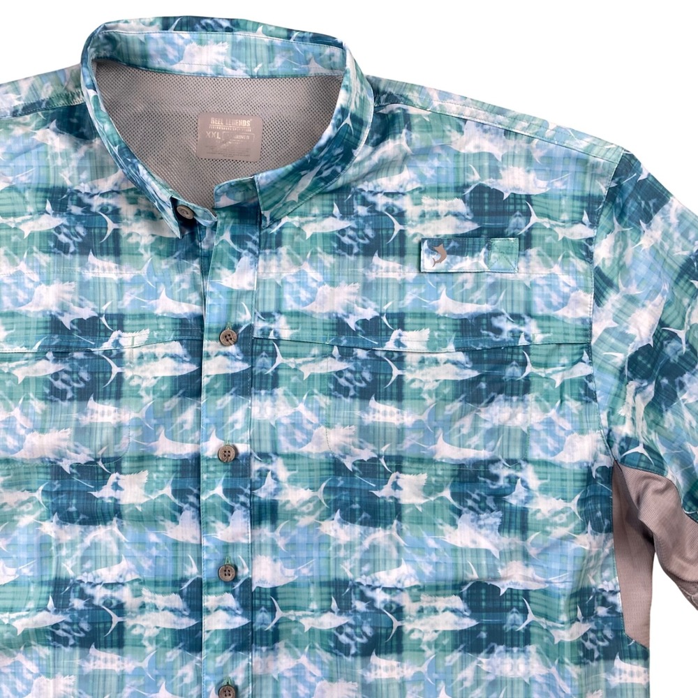 Reel Legends Mariner Shirt Mens 2XL Blue Marlin Fish Performance Fishing Vent